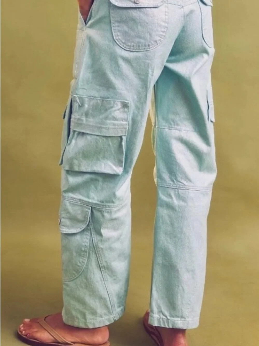 Like New We the Free "Lap of Luxury" Barrel Cargo Jeans in Metallica Aquamarine - Picture 4 of 14